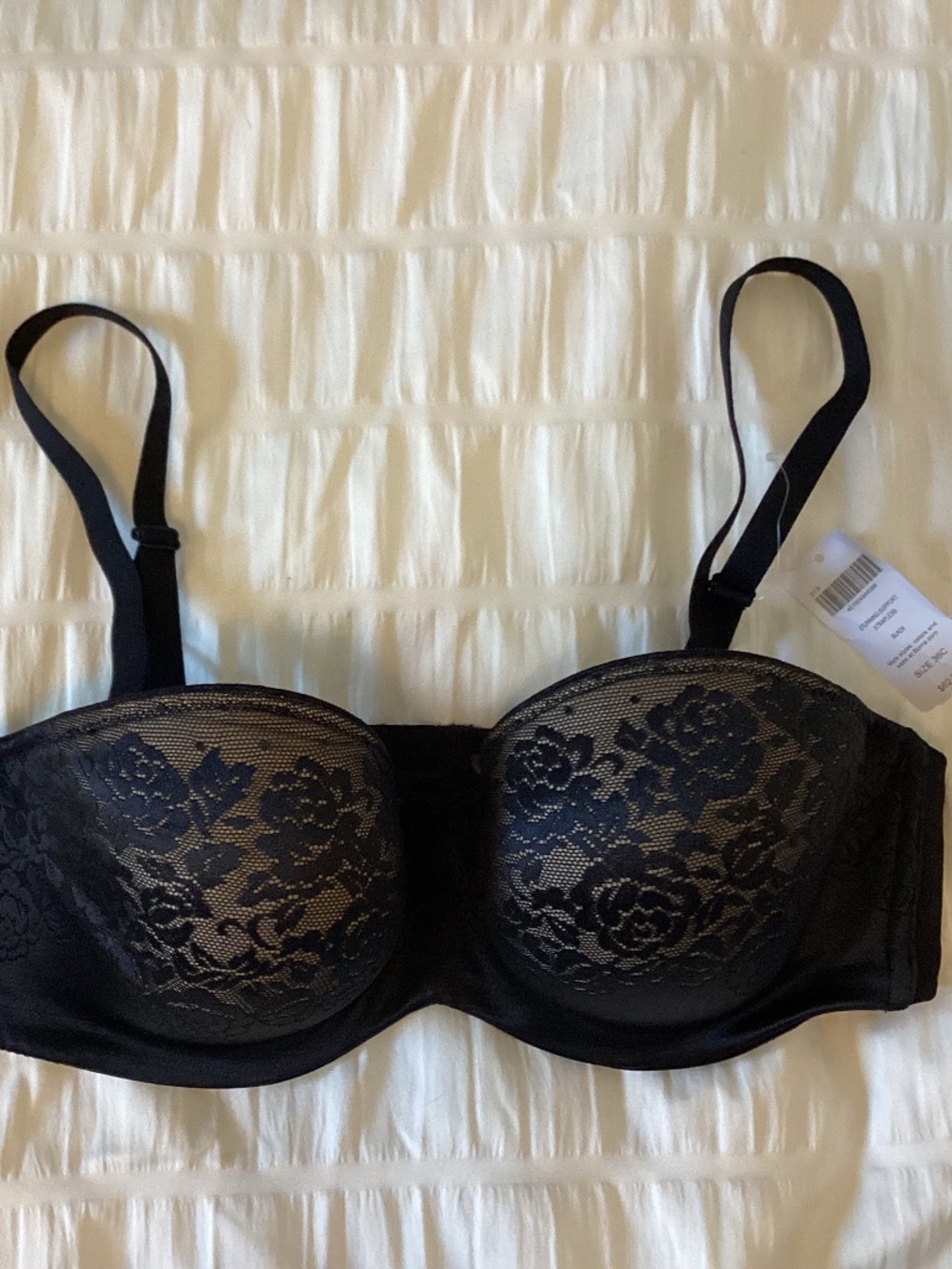 Soma Stunning Support black lace strapless bra.  36c.  NWT